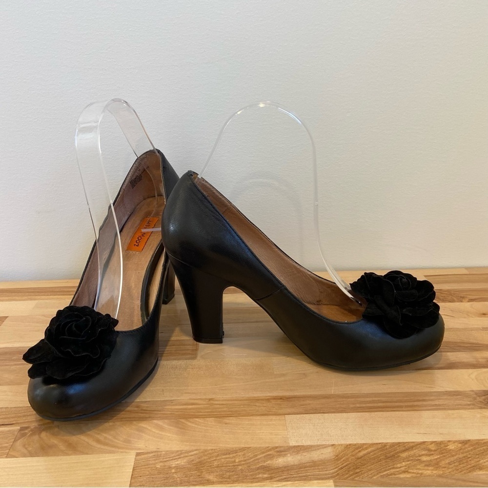 Miz Mooz black heeled shoes pump floral applique genuine leather handcrafted 6.5 - Picture 8 of 16